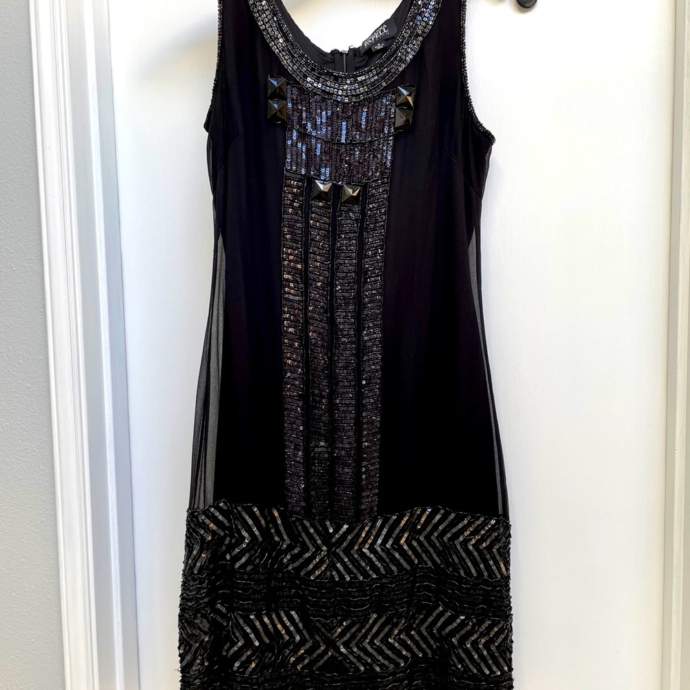 Adrianna Papell Black Beaded Cocktail Dress